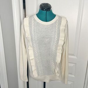 Banana Republic NWT Crew Neck Ruffle Cable Knit Long Sleeve Wool Blend Sweater